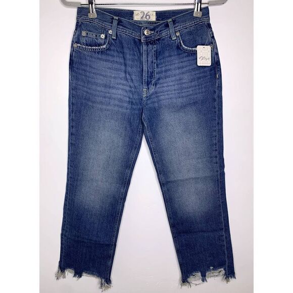 Free People We The Free Maggie Straight Jeans Frayed Cuffs,Sequoia Blue, Size 26 - Picture 1 of 5
